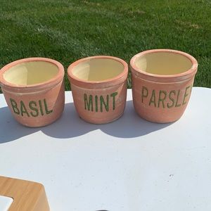 Basil, Parsley, & Mint ceramic planters